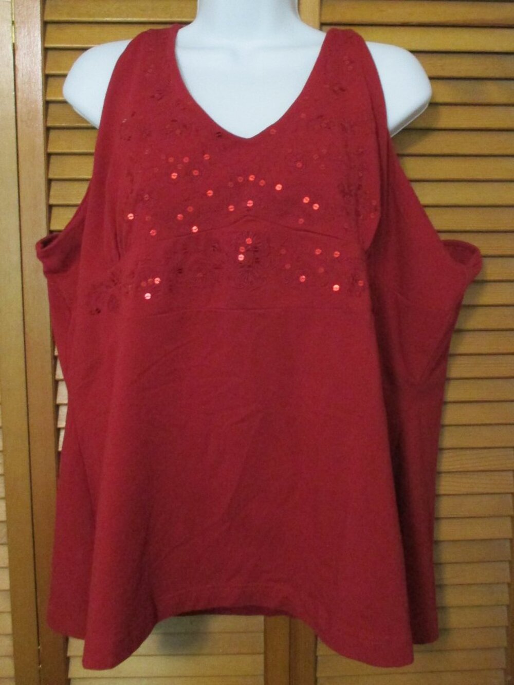 Fashion Bug NEW tank top ties at neck brick red, stretchy with sequins size 2x